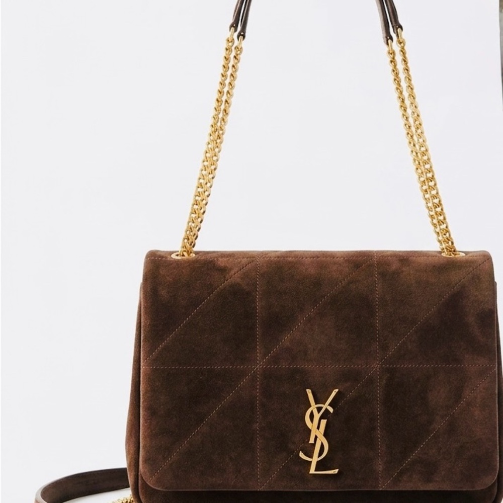 Saint Laurent Chocolate Brown Quilted Suede Shoulder Bag with Gold Chain